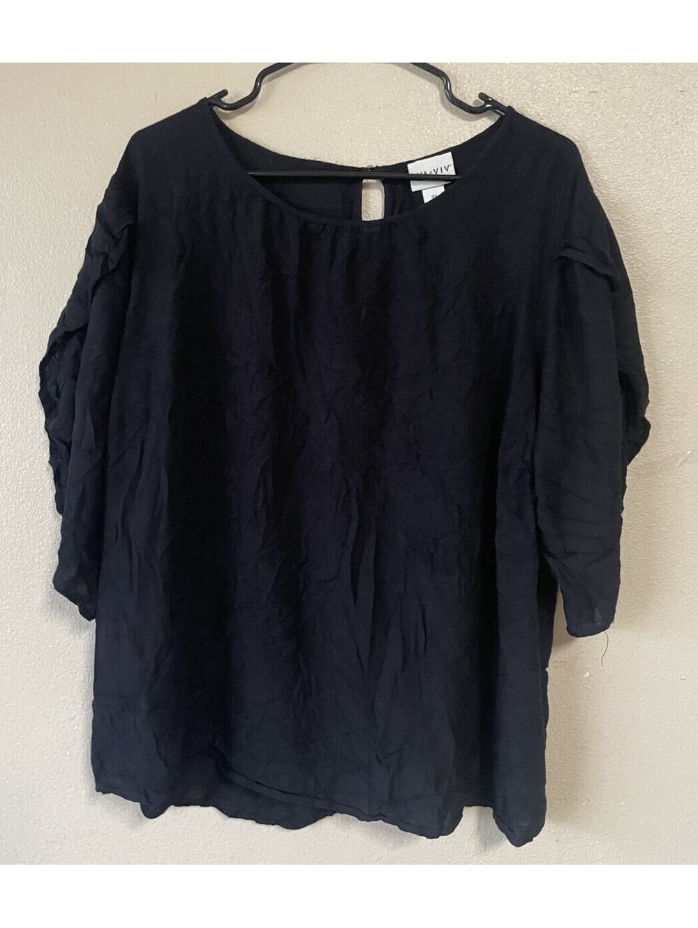 Plus Size Blouse 2x Black Short Flutter Sleeve Ava Viv 2x